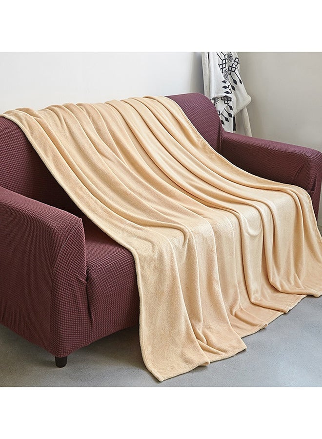 Super Soft Light Weight Plain Single Bed Blanket Flannel Beige 160x200cm - v1548824042/N20776086A_3