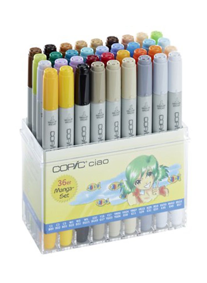 COPIC Set Of 36 Ciao Manga Marker Multicolour