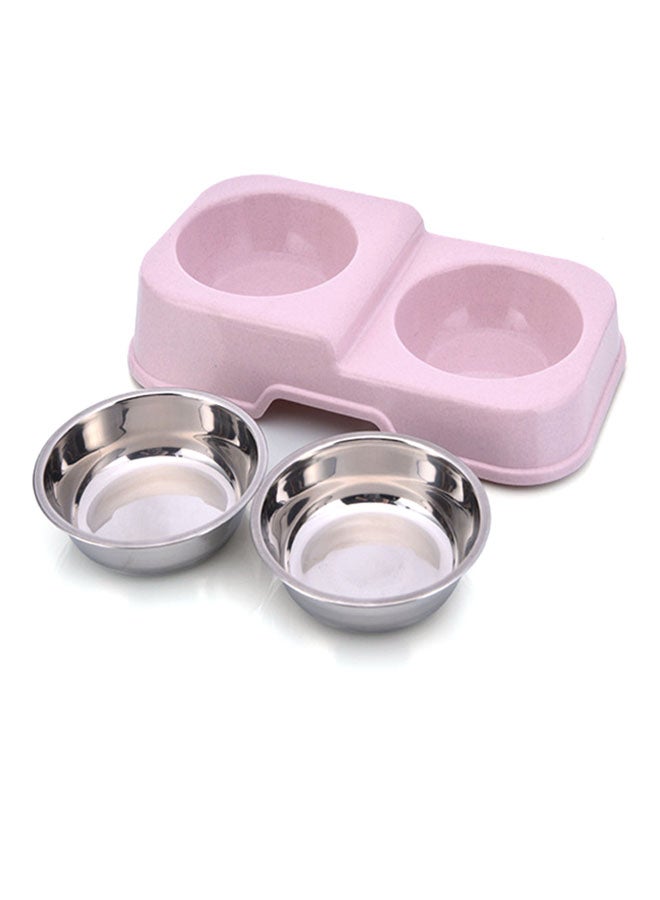 Sharpdo Removable Dual Pet Feeding Bowl Pink/Silver - Image 2