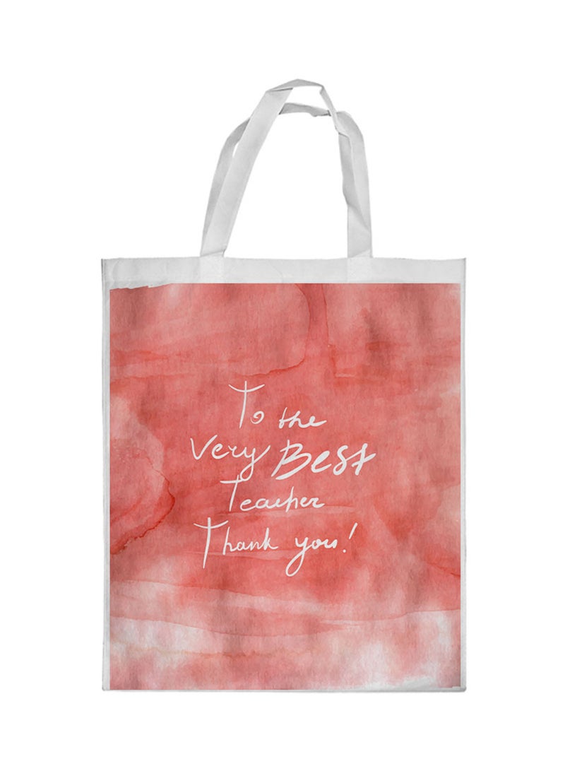 إلى المعلم الأفضل على الإطلاق، شكرا لك! حقيبة تسوق مطبوعة أحمر/أبيض