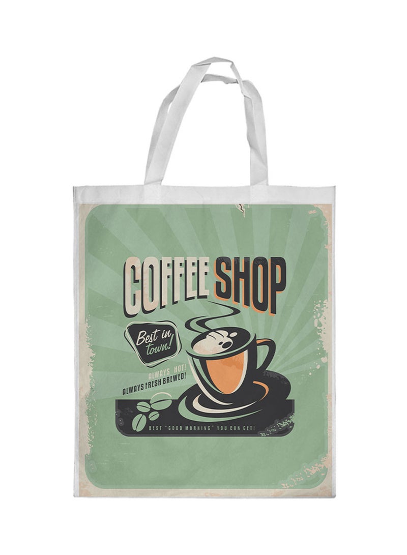 Old Coffee Shop Printed Shopping Bag Green/White/Black