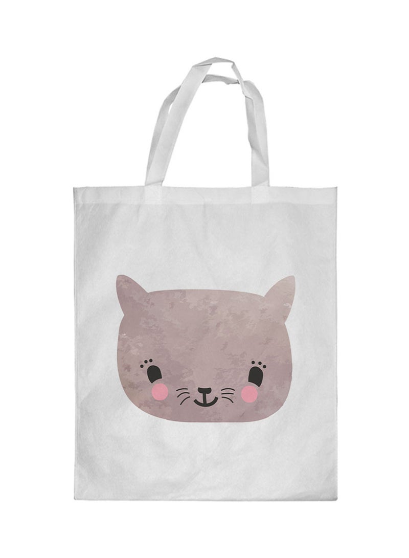 Generic - Happy Cat Printed Shopping Bag White - Image 1