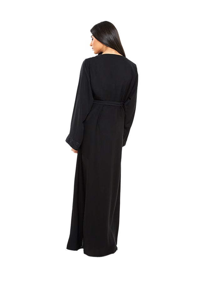 Umbrella Cut Embossed Detailing abaya Black