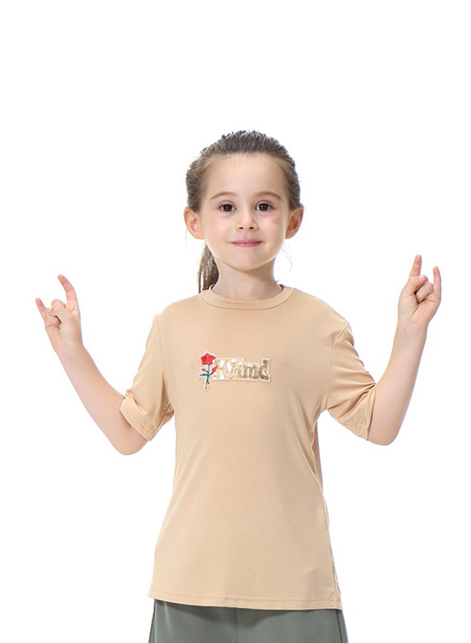 Sharpdo Kids Solid Pattern Casual T-Shirt Beige  - Image 1