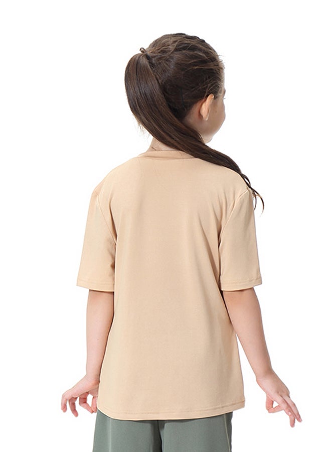 Sharpdo Kids Solid Pattern Casual T-Shirt Beige  - Image 2