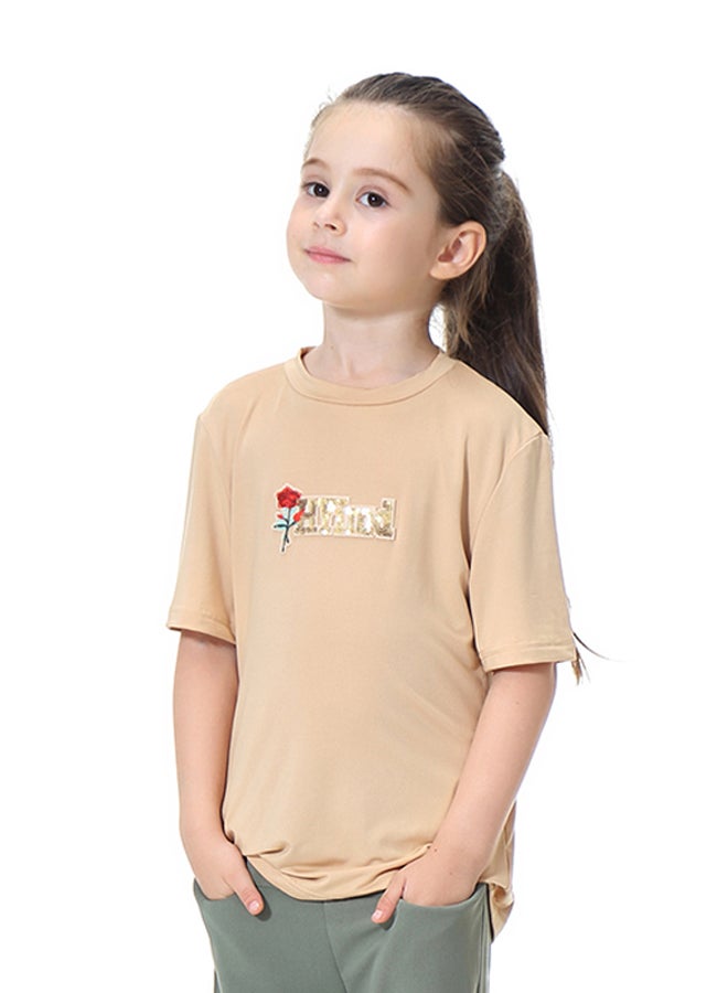 Sharpdo Kids Solid Pattern Casual T-Shirt Beige  - Image 3