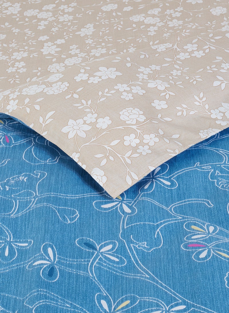 Noon East 5-Piece Bedding Set (1 Comforter + 1 Duvet Cover + 1 Fitted Bedsheet + 2 Pillowcase), Soft Touch Blue/Brown Floral Print King  - Image 4