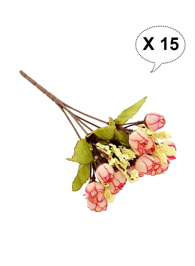 15-Piece Artificial Silk Rose Bud Bouquet Set Multicolour
