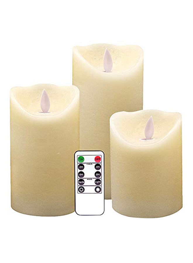 درومانس طقم مكون من 3 شموع LED على شكل عمود بدون لهب مزود بجهاز تحكم عن بعد كريمي  - Image 1
