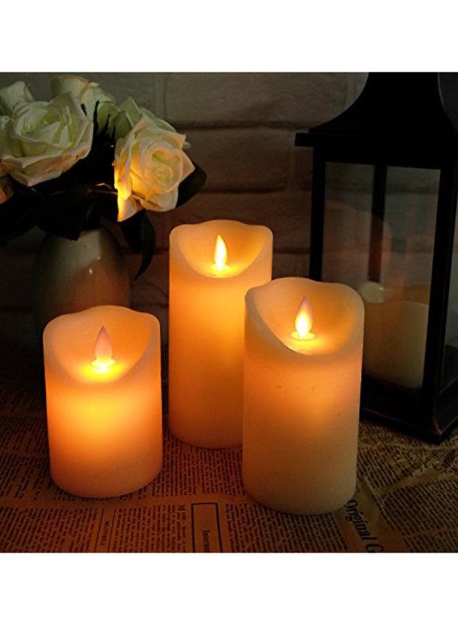 درومانس طقم مكون من 3 شموع LED على شكل عمود بدون لهب مزود بجهاز تحكم عن بعد كريمي  - Image 2