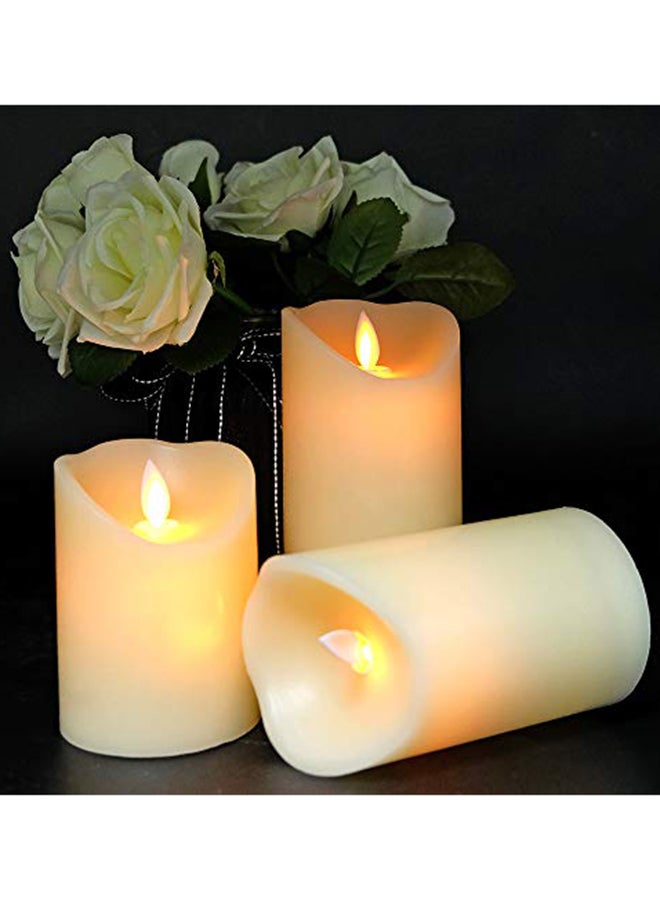 درومانس طقم مكون من 3 شموع LED على شكل عمود بدون لهب مزود بجهاز تحكم عن بعد كريمي  - Image 3