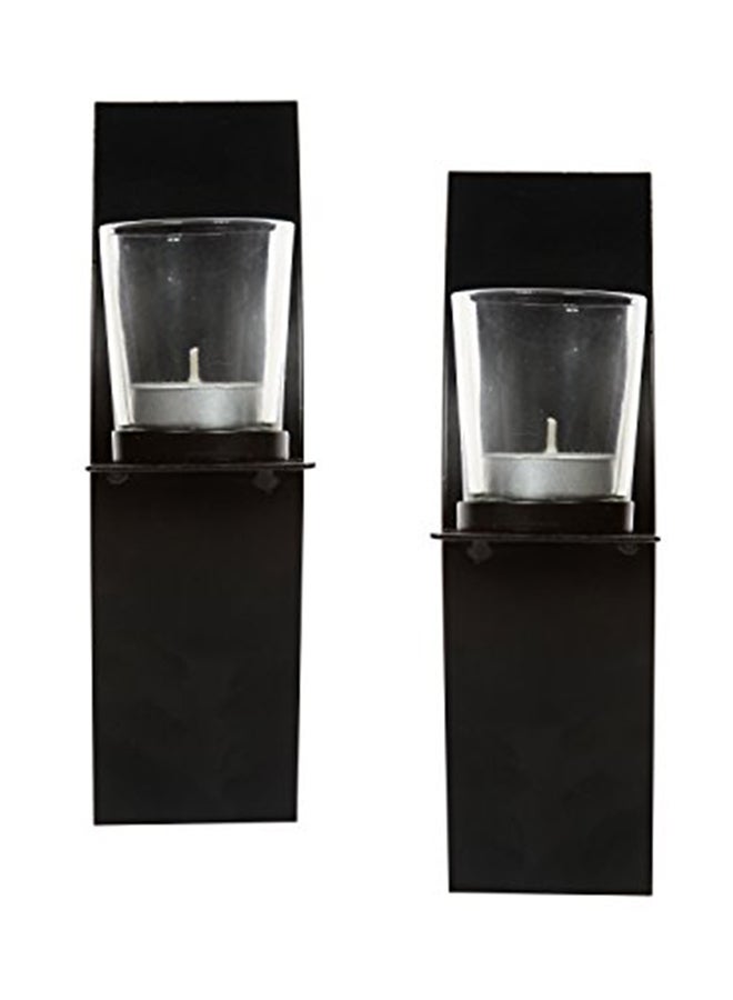 Hosley - Set Of 2 Clear Glass Votive Candle Holders O3 Black 9X6.9X3.6inch - Image 1