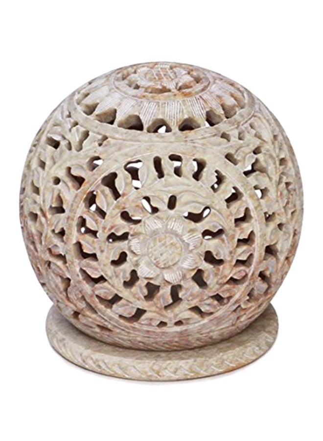 SouvNear Soapstone Tealight Holder With Flower Motifs Beige 