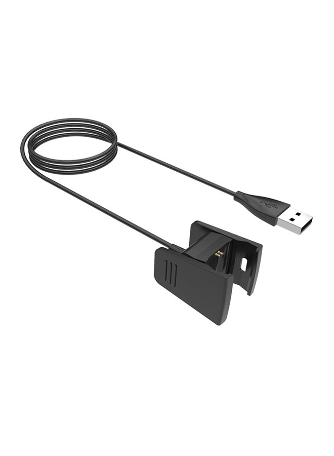 شاحن محمول لشحن الساعة الذكية بكبل طول 1 متر ومنفذ USB ومشبك شحن لساعات فيتبيت تشارج 2 الذكية أسود - Image 1