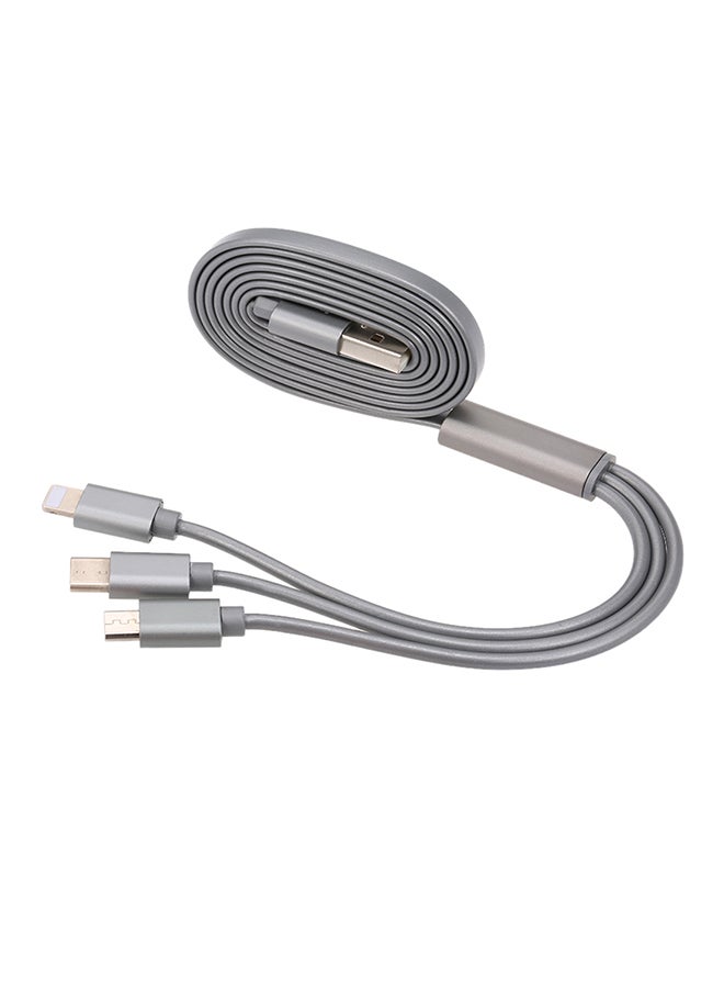كابل شحن USB ‏3 في 1 فضي - Image 1