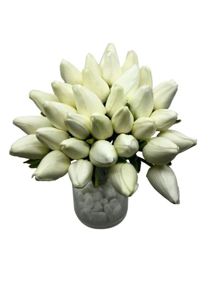 Yatai 4-Bunch Decorative Artificial Tulip Flower Bouquet White/Green - Image 3