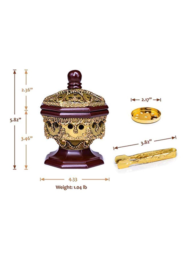 Am Incense Burner Bakhoor Burner Frankincense Resin Luxury, Octagon, Bronze - Image 2