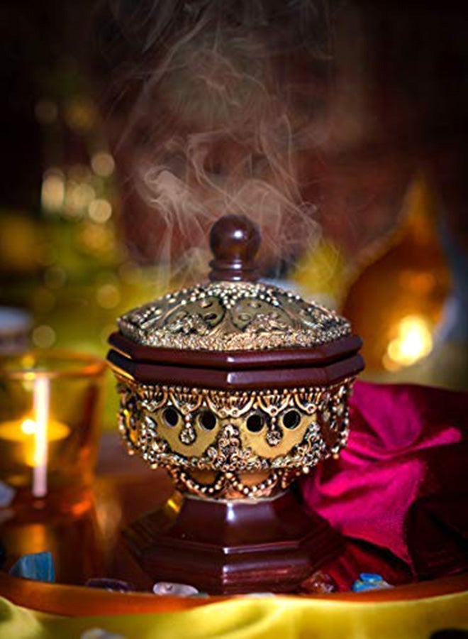 Am Incense Burner Bakhoor Burner Frankincense Resin Luxury, Octagon, Bronze - Image 3