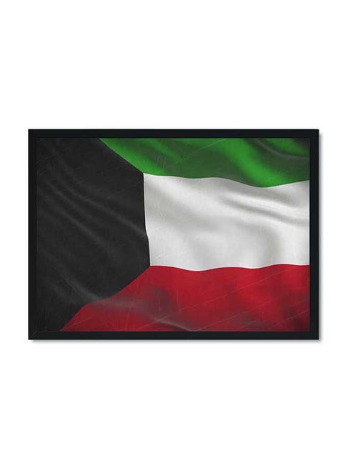 Kuwait Flag Poster With Wood Frame Multicolour 32 X 22 X 2cm