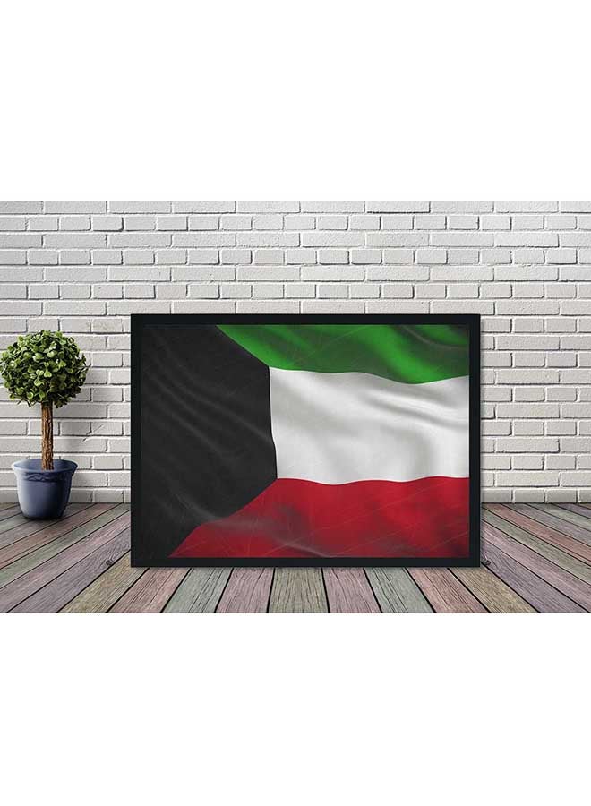 Kuwait Flag Poster With Wood Frame Multicolour 32 X 22 X 2cm