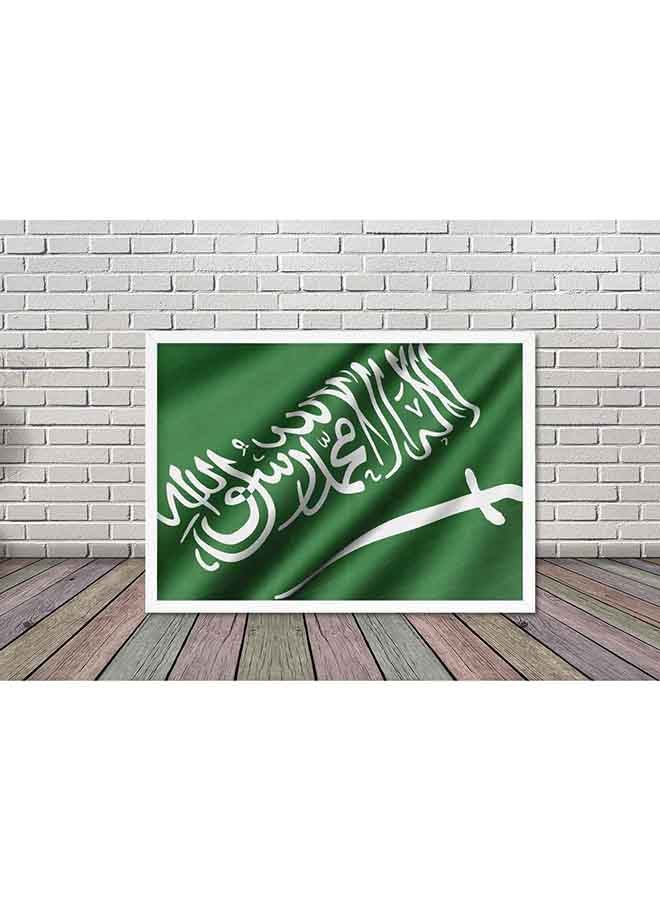 لوحة ملصق جداري مطبوع عليه صورة علم المملكة العربية السعودية مزين بإطار خشبي أخضر 32 X 22 X 2Ø³Ù†ØªÙŠÙ…ØªØ± - Image 2