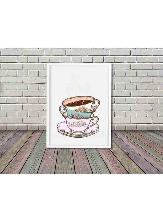 لوحة ملصق جداري مطبوع عليه صورة كوب مزين بإطار خشبي متعدد الألوان 32 X 22 X 2سم - Image 2