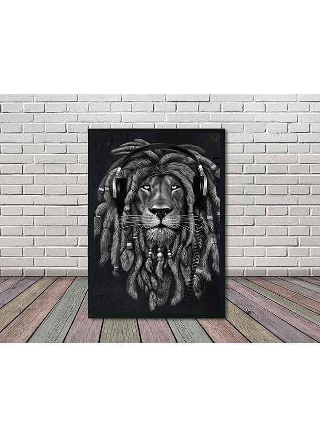 لوحة فنيّة بصورة أسد ضمن إطار خشبي لتزيين الحائط أسود/ أبيض 32 X 22 X 2Ø³Ù†ØªÙŠÙ…ØªØ± - Image 2