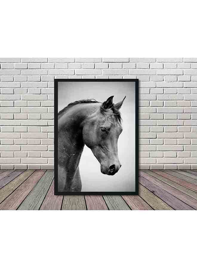 لوحة ملصق بتصميم حصان بإطار خشبي أسود/ أبيض 32 X 22 X 2سم - Image 2