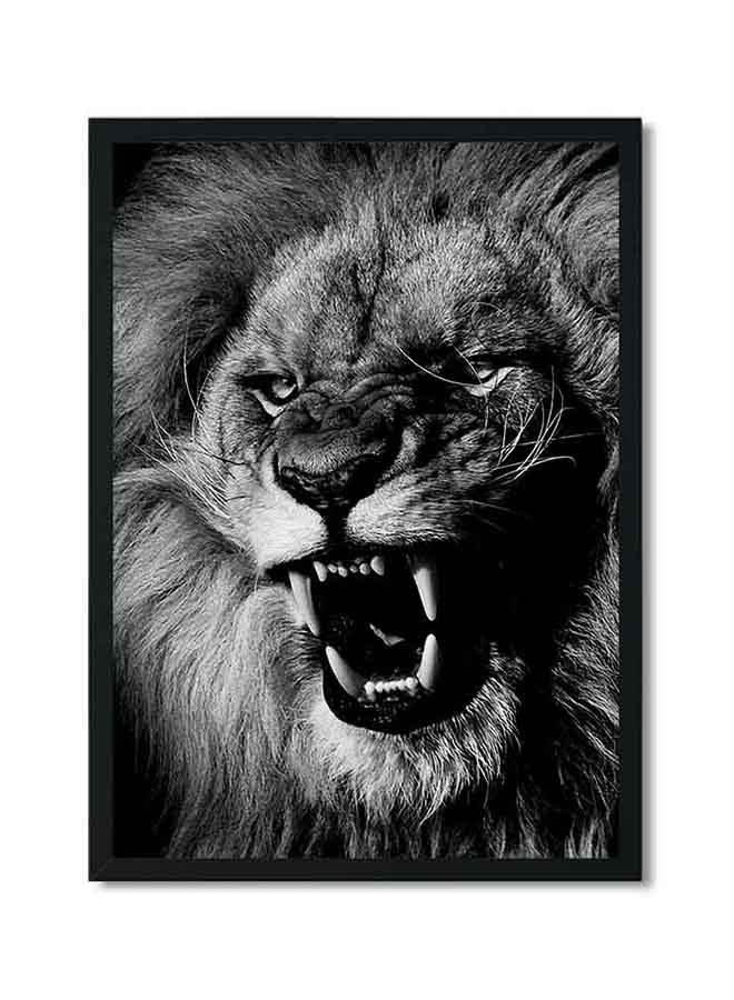 لوحة لوحة فنيّة بصورة أسد ضمن إطار خشبي لتزيين الحائط أسود/ أبيض 22x32Ø³Ù†ØªÙŠÙ…ØªØ±  - Image 1
