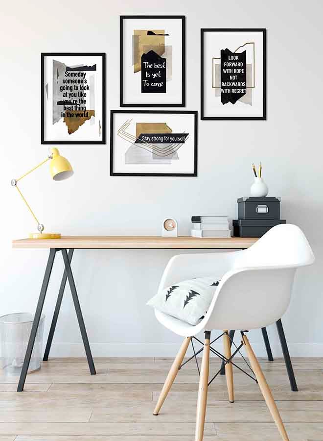 LOWHA - 4-Piece Quote Poster With Wood Frame Multicolour 32 X 22 X 2centimeter - Image 1