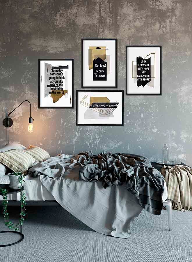 LOWHA - 4-Piece Quote Poster With Wood Frame Multicolour 32 X 22 X 2centimeter - Image 1