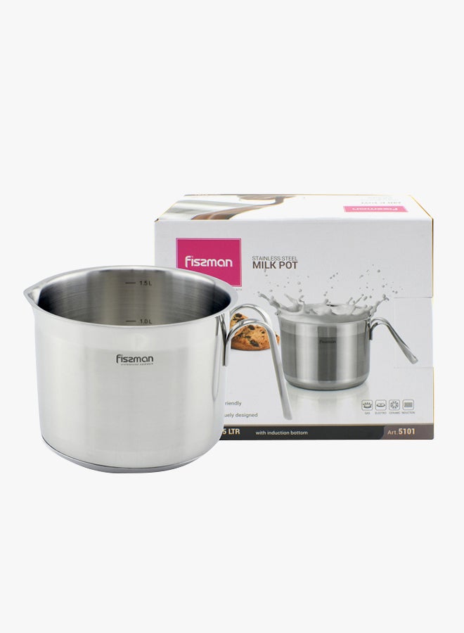 Fissman Stainless Steel Milk Pot 14x11cm Silver 1.5Liters  - Image 3