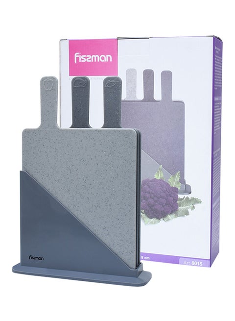 3 Piece Marble Colorued Cutting Board Set With Stand Grey 32 x 19cm
