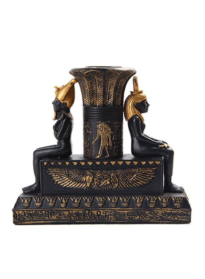 Egyptian Isis And Osiris Painted Candle Holder Black/Gold 4.25x2x4inch