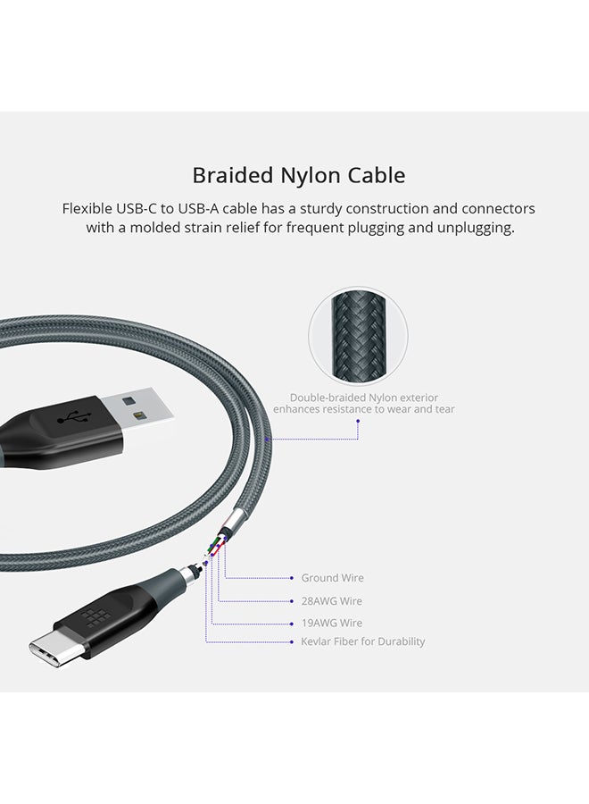ترونسمارت كابل Type-C USB مضفر من النايلون رمادي  - Image 2