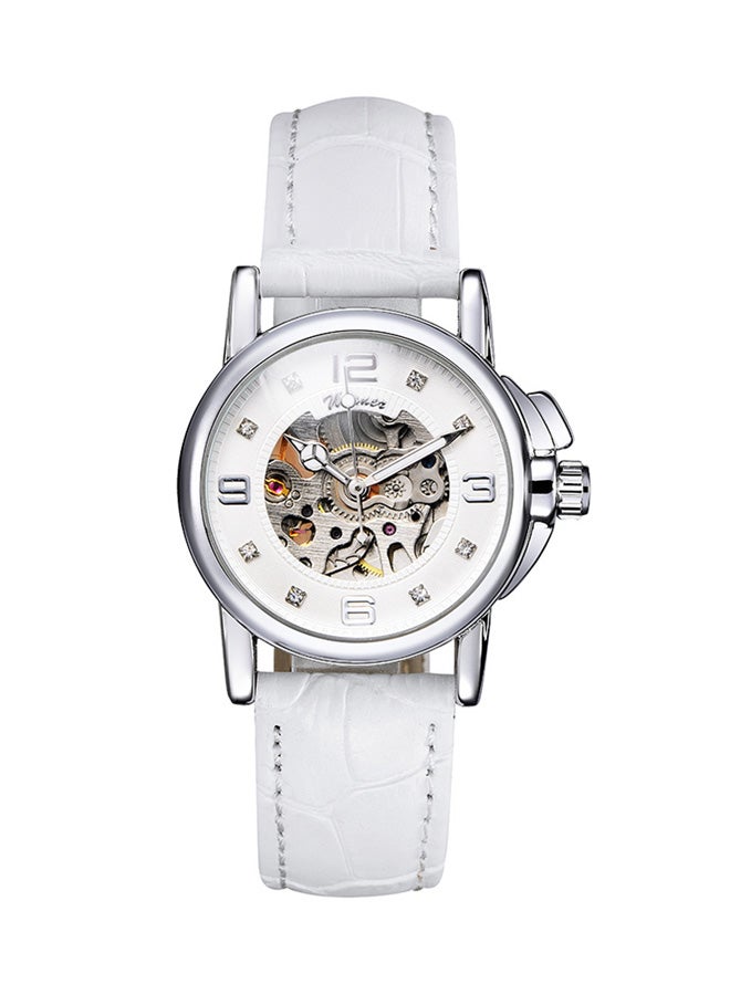 وينر ساعة يد ميكانيكية بعقارب وسوار من جلد البولي يوريثان طراز 1J0818 للنساء - Image 1