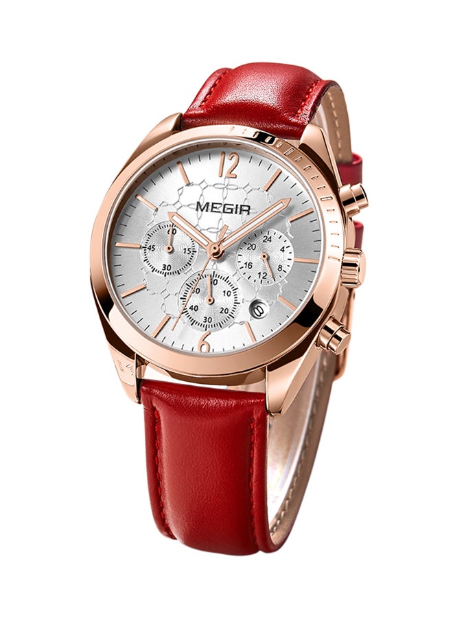 MEGIR women Leather Chronograph Wristwatch 1J3414R - Image 1