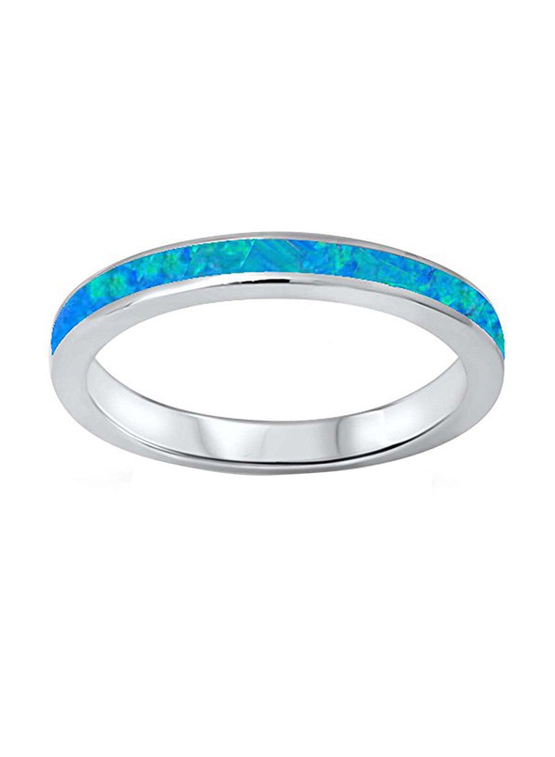 925 Sterling Silver Lab Created Blue Ring With Opal
