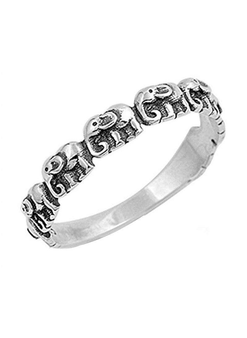 OXFORD DIAMOND 925 Sterling Silver Oxidize Plain Elephant Ring 