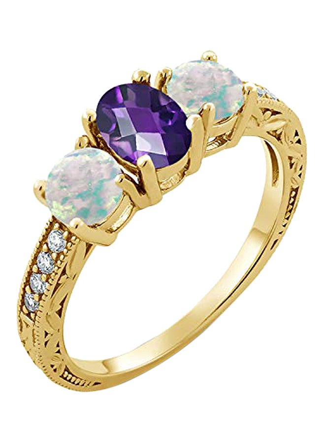 GEM STONE KING 925 Sterling Silver 18K Gold Plated Opal Amethyst Ring - Image 1