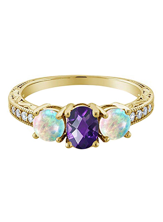GEM STONE KING 925 Sterling Silver 18K Gold Plated Opal Amethyst Ring - Image 2