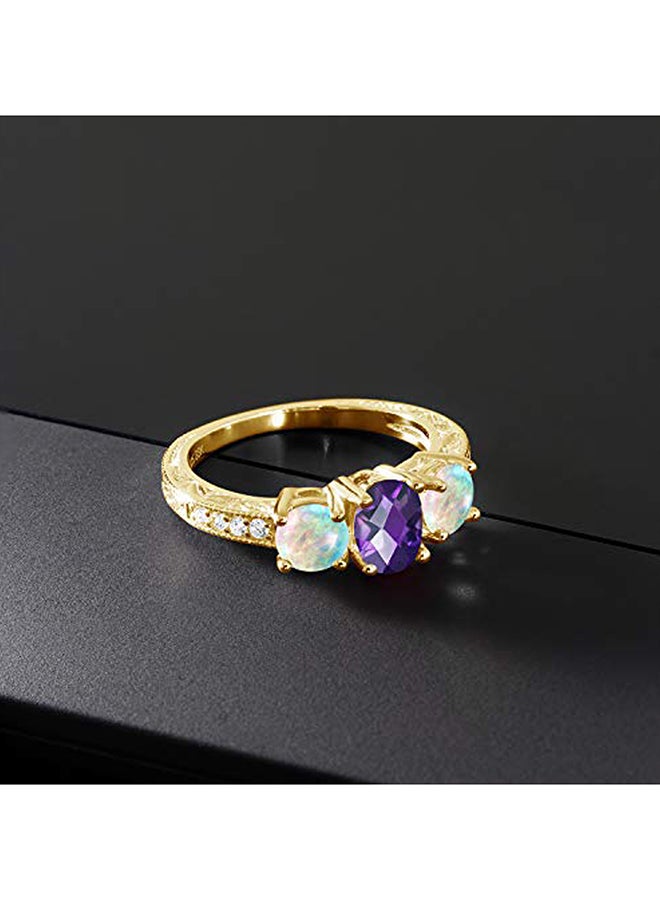 GEM STONE KING 925 Sterling Silver 18K Gold Plated Opal Amethyst Ring - Image 3