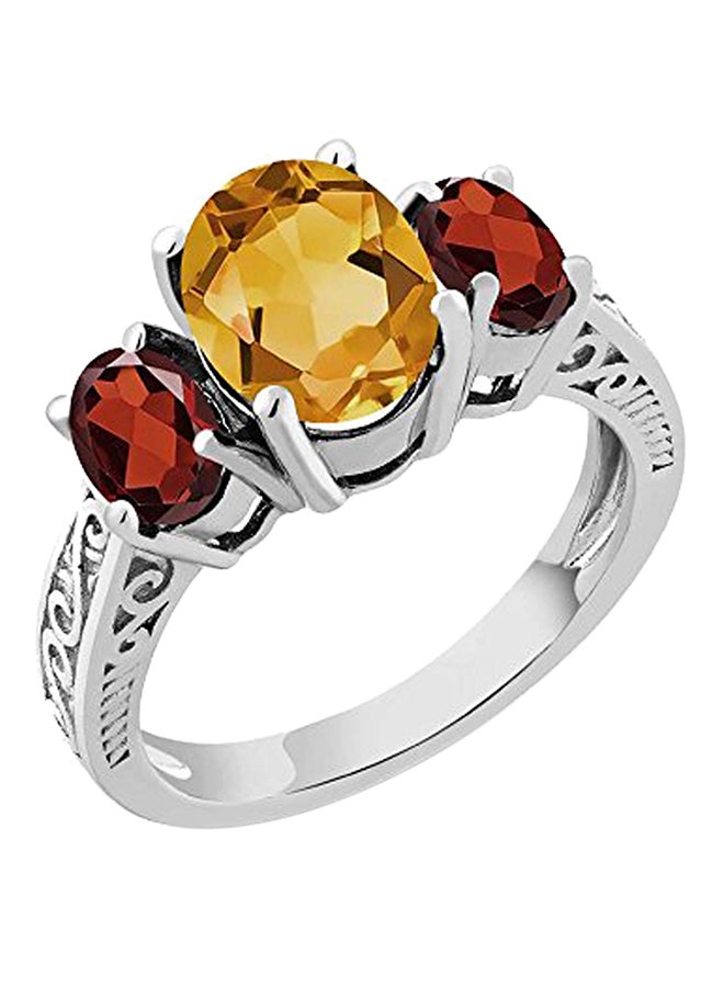 GEM STONE KING 925 Sterling Silver 2.25 Carat Citrine And Garnet Ring - Image 1