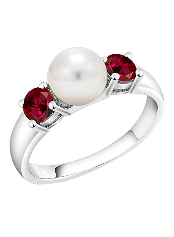 GEM STONE KING 925 Sterling Silver 0.80 Carat Ruby And Pearl Ring  - Image 1