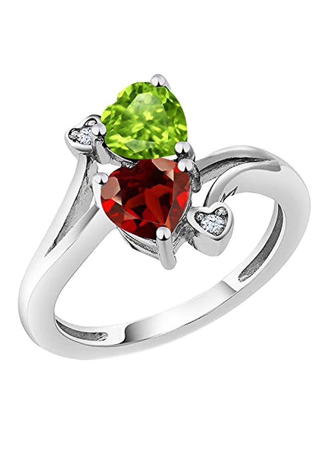 GEM STONE KING 925 Sterling Silver 1.76 Carat Heart Shape Peridot And Garnet Ring - Image 1
