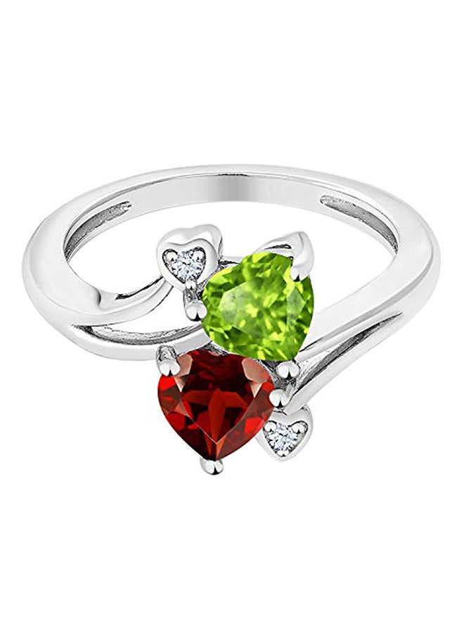 GEM STONE KING 925 Sterling Silver 1.76 Carat Heart Shape Peridot And Garnet Ring - Image 2