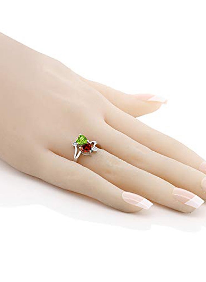 GEM STONE KING 925 Sterling Silver 1.76 Carat Heart Shape Peridot And Garnet Ring - Image 3