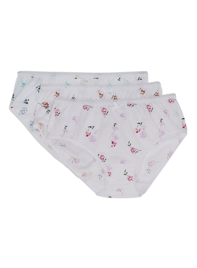 3-Piece Slugger Cotton Assorted Print Briefs For Women White