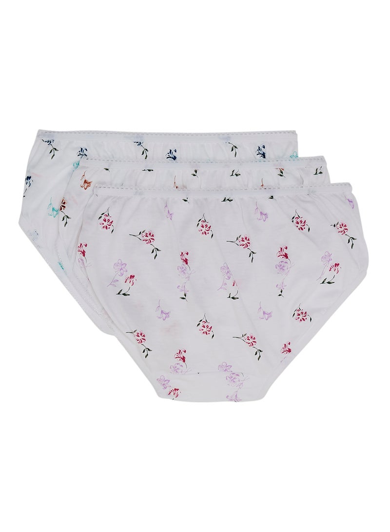 3-Piece Slugger Cotton Assorted Print Briefs For Women White