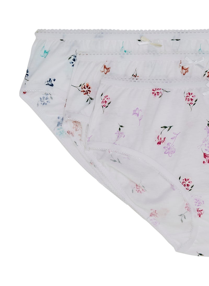 3-Piece Slugger Cotton Assorted Print Briefs For Women White